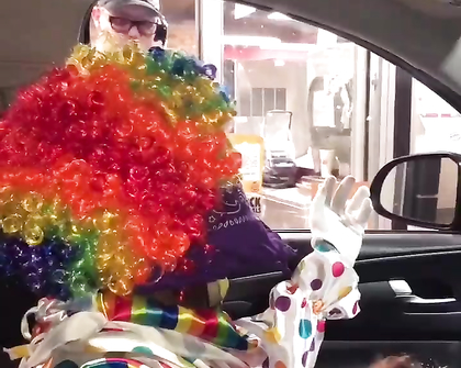 Clown Gets Dick Sucked While Ordering Food