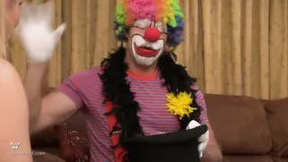 Crazy As Hell Clown Plays With Blonde’s Wide Opened Pussy