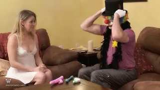 Crazy As Hell Clown Plays With Blonde’s Wide Opened Pussy