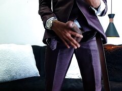 Sexy Black Man In Suit Flashes His Dick On Cam