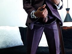 Sexy Black Man In Suit Flashes His Dick On Cam