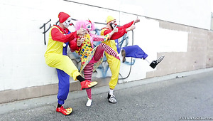 Wicked Brunette With Nasty Phobia Gets Gangbanged By Clowns