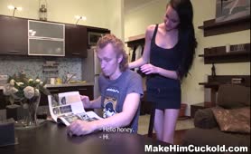 Make Him Cuckold   Brunette Tied Her Boyfriend And Fucks With Other Guy