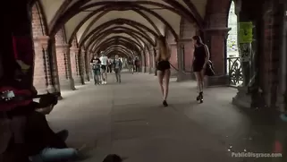 Naked Walk On A Leash For Tourist To See, Lesbian Humiliation