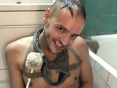 Pathetic Fag Plays With His Piss And Cums In The Toilet