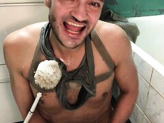 Pathetic Fag Plays With His Piss And Cums In The Toilet