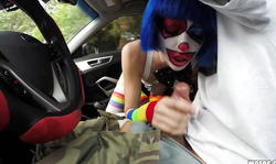 Skinny Slender Clown Giving A Nice Head In The Car