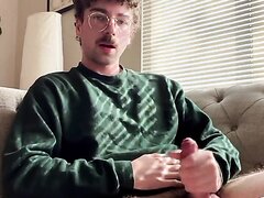 Nerdy Guy Jerking His Dick While Using Poppers