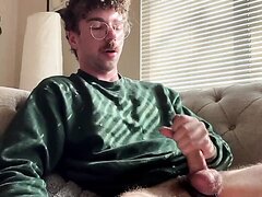 Nerdy Guy Jerking His Dick While Using Poppers