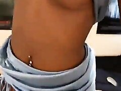 Pierced Belly Young Ebony Shows Teen Pussy+teen Boobies