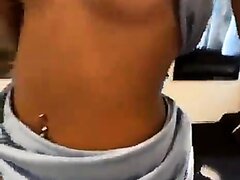 Pierced Belly Young Ebony Shows Teen Pussy+teen Boobies