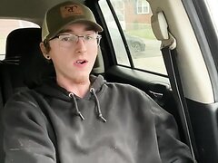 Nerdy Guy Sprays Himself And His Car In Cum