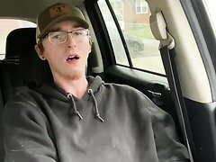 Nerdy Guy Sprays Himself And His Car In Cum