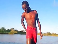 Skinny African Dude Public Bathing Bulge