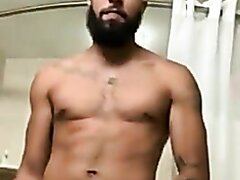 Sexy Black Guy Stroking Before Shower