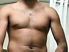 Sexy Black Guy Stroking Before Shower