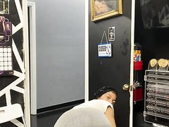 Cute Ebony Tattoo Artist Tease Inbetween Customer(1of2)