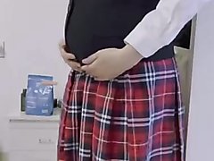 Pregnant Asian Schoolgirl Trying To Fit Into Uniform