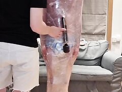 Diapered Twink Mummified, Feet Tickled And Vibrated