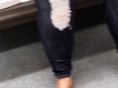 Candid BBW Girl Barefoot In Public