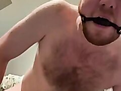 Young Locked Ginger Fag Gagged Fucks A Shoe