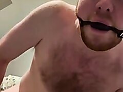 Young Locked Ginger Fag Gagged Fucks A Shoe