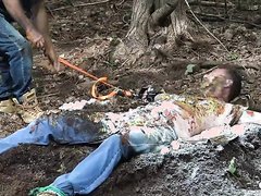 Nasty Pig Tied On Mud, Humiliated Trampled With Eggs