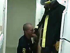 FIREFIGHTER SHOOTS HOT LOAD ALL OVER COPS ASS & CHEST!