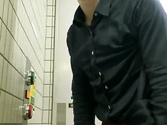 Nerdy Japanese College Student Jerks Off In Bathroom