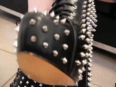 Painful CBT And Bootjob In Dangerous Spiked High Heels