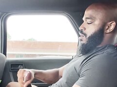 Bald Bearded Black Bull *CUMS* In CAR!